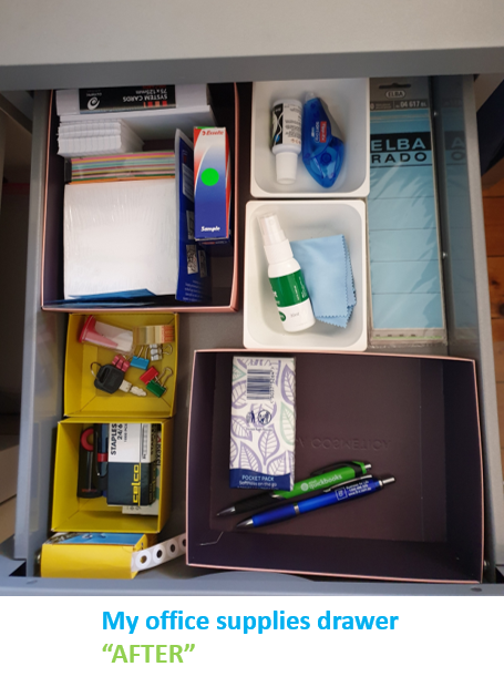 Image of Office drawer content - AFTER decluttering