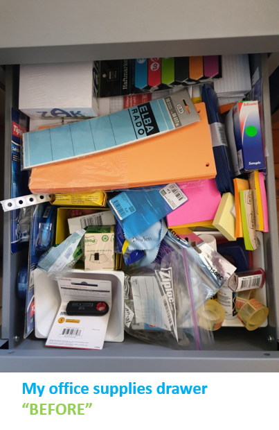 Image of Office drawer content - BEFORE decluttering