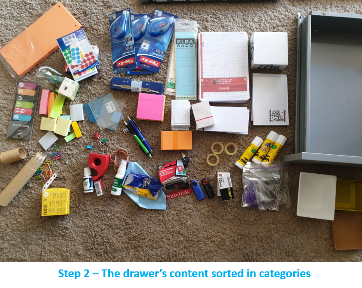 Image Decluttering Step 2 - Drawer s content sorted in categories